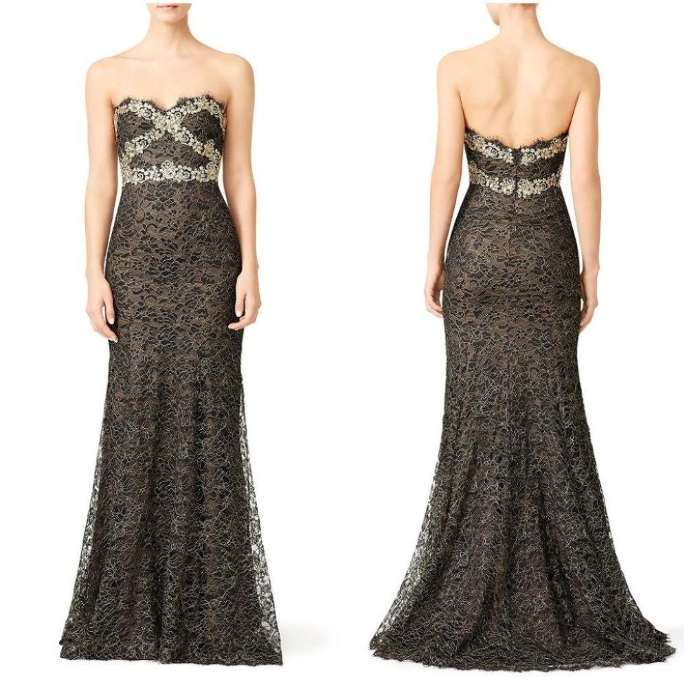Marchesa Notte Gilded Gold Strapless Gown $1395